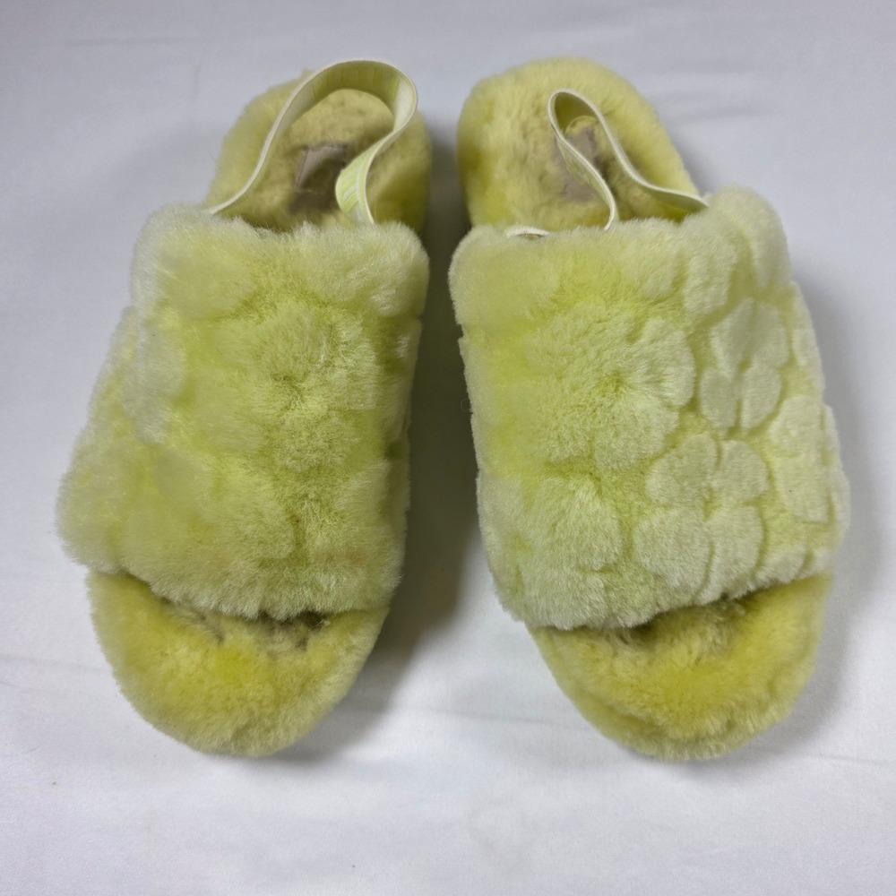 UGG Fluff Yeah Poppy Slide Slippers Yellow Floral Shearling Sandal 1118459 Sz 8
